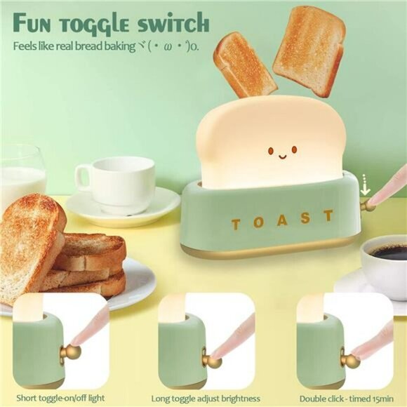Desk Decor Toaster Lamp Rechargeable Small Lamp with Smile Face Toast Decoration - Picture 2 of 6